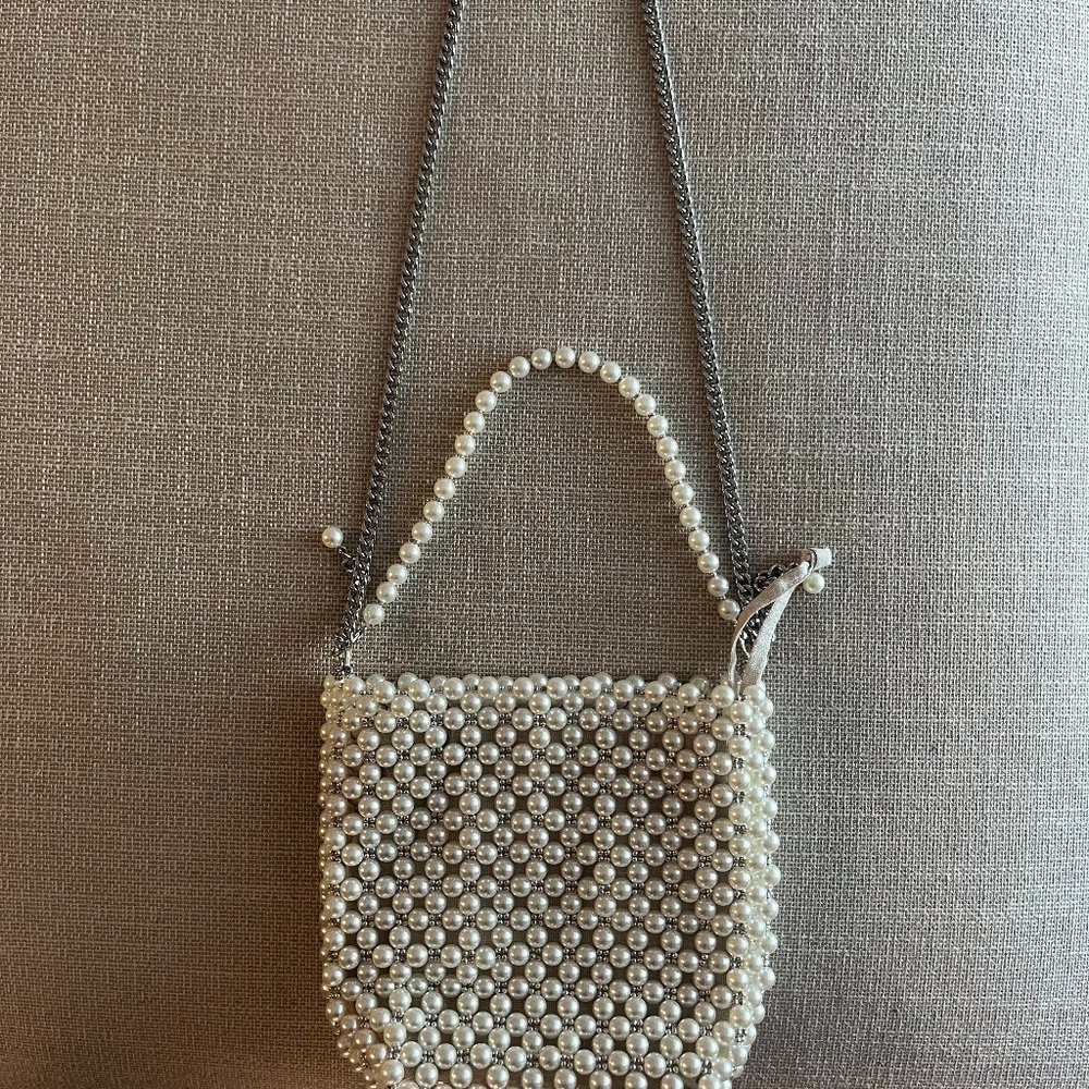 Zara white pearl beaded bag
